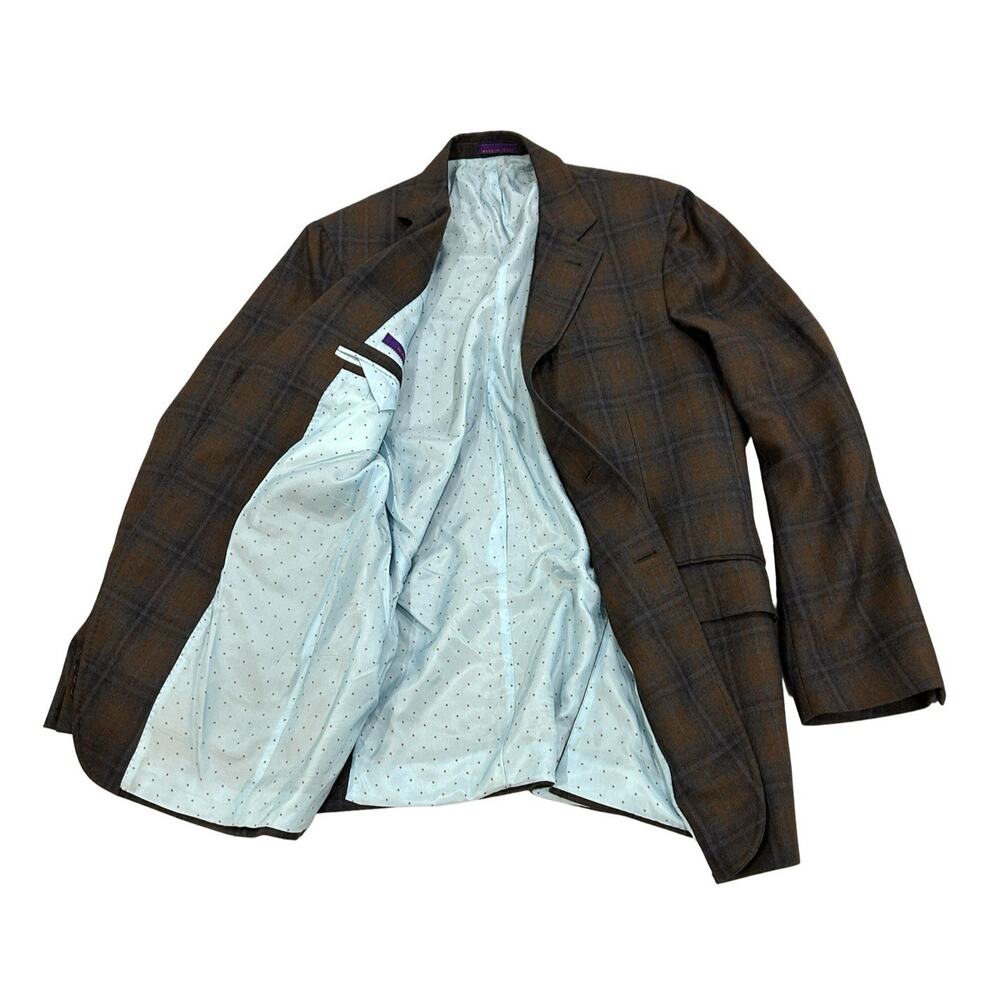 Kuhlman Cashmere Blazer Jacket Mens 50L-US 40L Brown & Gray Plaid Italian Tweed - Picture 3 of 11